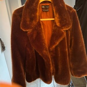 Zara Women's Faux Fur Jacket - Rich Brown